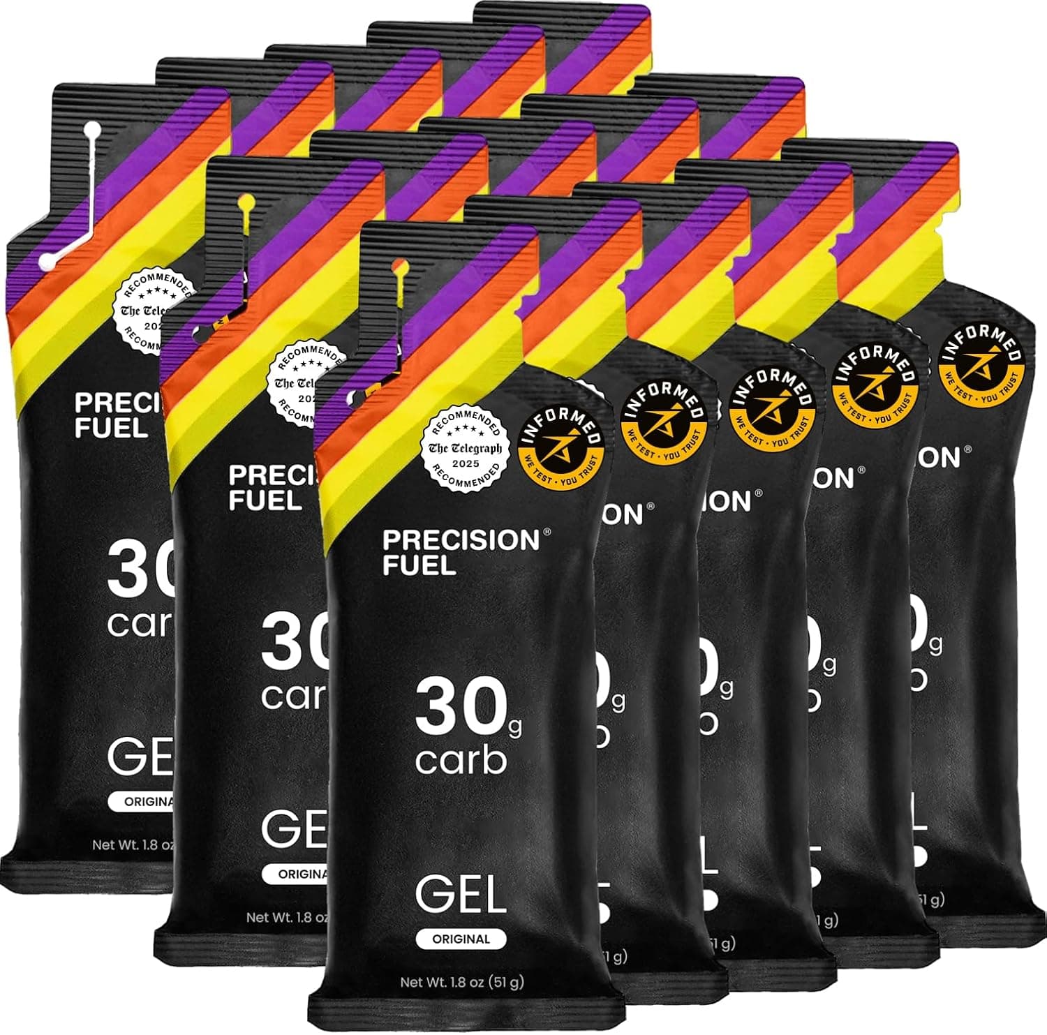 Precision Fuel PF30 Energy Gels - Mild, Neutral Flavour Running Gels for Endurance Athletes, 30g Carbohydrate, Easy-to-Digest, Perfect for Running & Long-Duration Sports (Pack of 15)